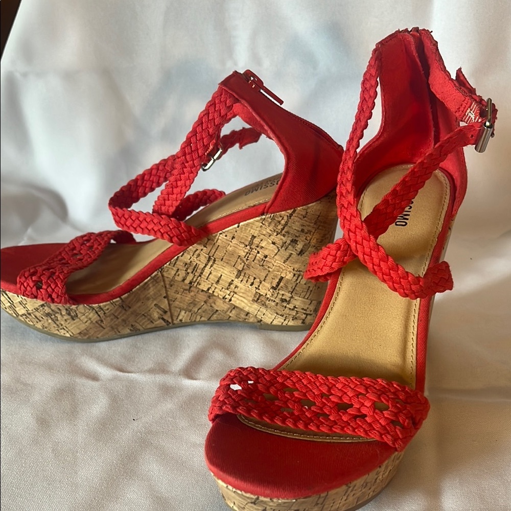 Red Braided Wedge Sandals NEW